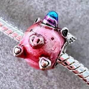 Pink Pig Unicorn Wings Bead Charm fits PANDORA